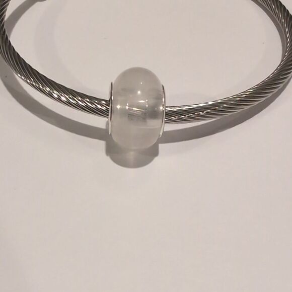 Silver Clear and White Blended Charm for‎ Pandora Style Bracelet - Picture 1 of 6